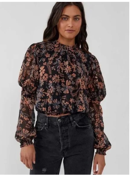 Free People Tops - Free People Clarissa Printed Blouse top in Midnight combo long sleeve small